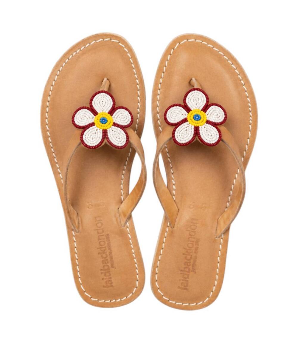 NEW LAIDBACK LONDON women's amber flip flops in white
